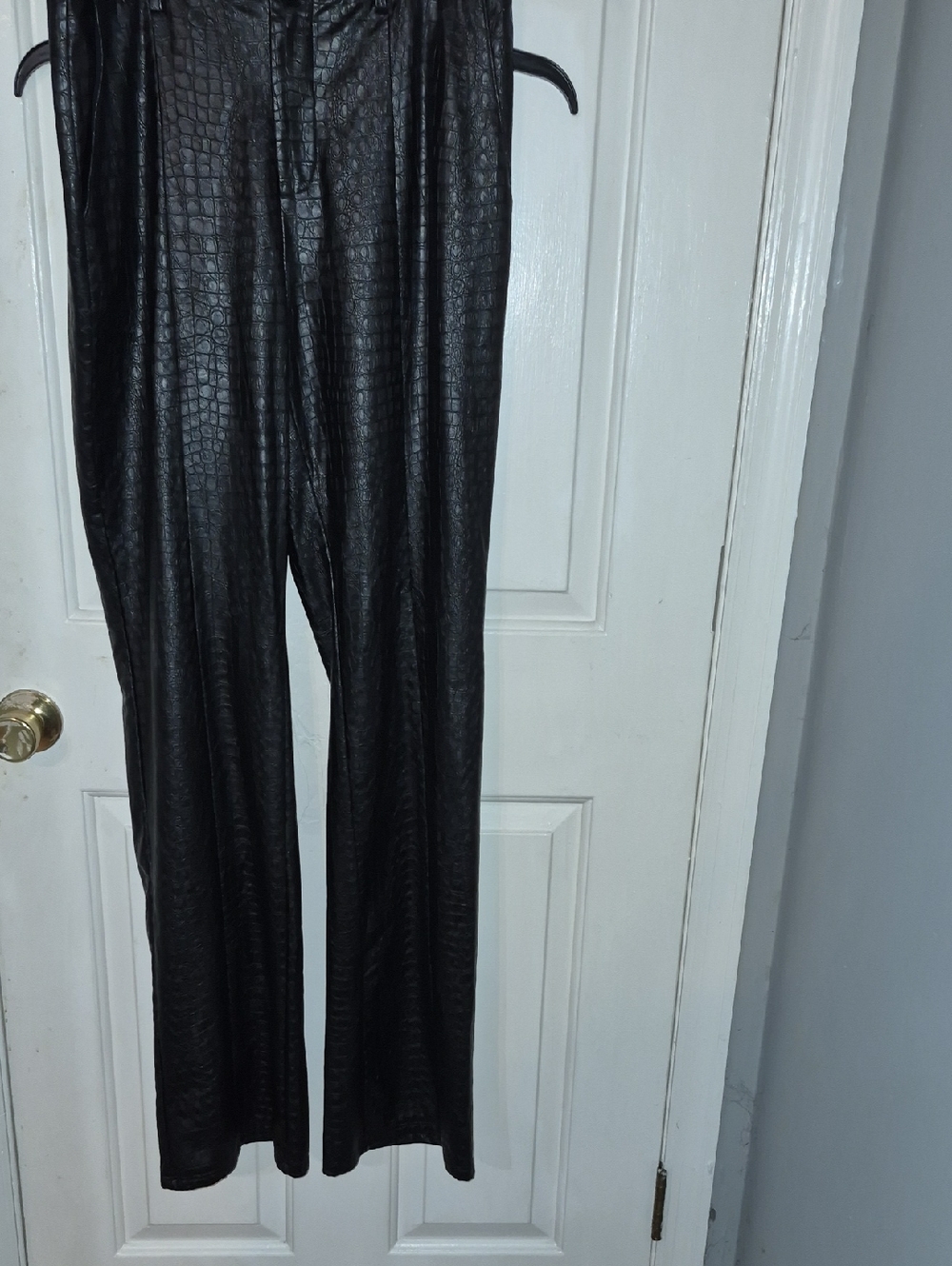 naked wardrobe Black Faux Le atherCroc Embossed Pants XL